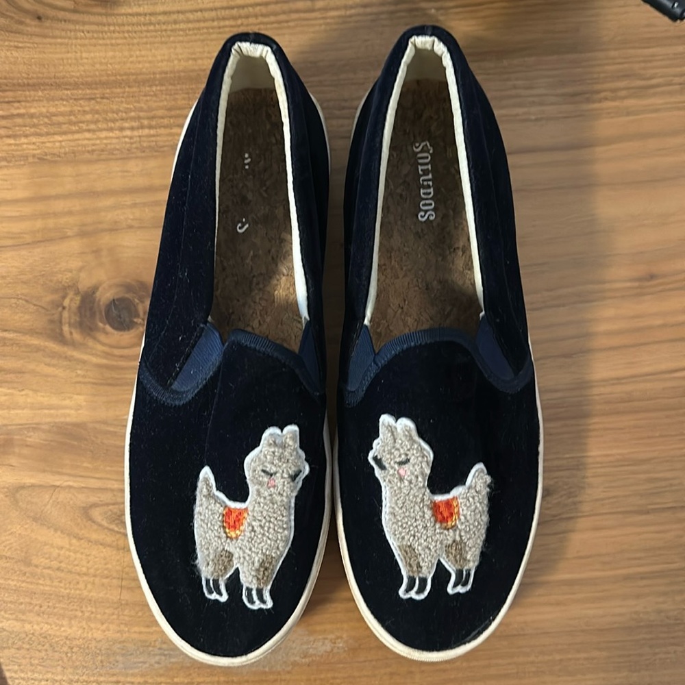 Soludos Navy Velvet Llama Shoes